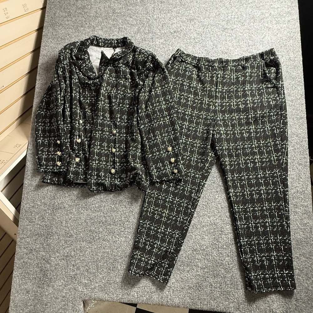 Women's Plaid Pant Suit Set Double Breasted Blazer Jacket & Pants Size 3X